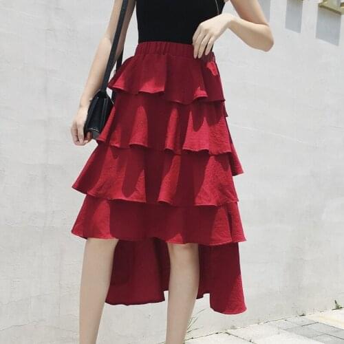 Women Summer Layered Ruffles Tiered Tulle Pleated Cake Tuxedo Skirt OL Lady High Waist Irregular Boho Beach Party Skirt