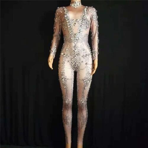E26 Female prom pole dance costumes stage wears dj ds bodysuit diamonds jumpsuit models dress performance show outfits bar wear
