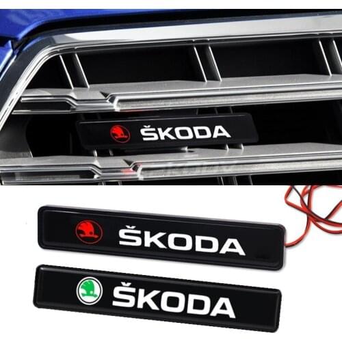 Car Front Grille Emblem LED Light Decoration for Skoda Badge Octavia 2 A7 Tour RS Fabia 1 Rapid Kodiaq Superb Kamiq Yeti Karoq