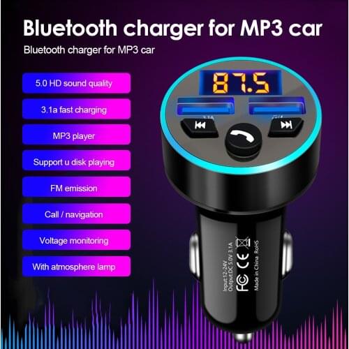FM Transmitter Bluetooth 5.0 Car Kit LED Display Dual USB Car Charger 3.1A 2 Port USB MP3 Music Player Support U Disk
