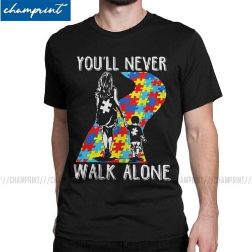 Mom Son You'll Never Walk Alone Autism Awareness T-Shirts Men T Shirts Autismo Autistic Short Sleeve Tees Summer Clothing