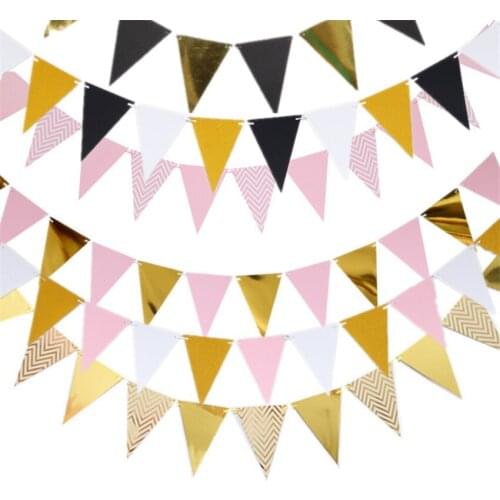5M Two Color Flags Pennant Birthday Bunting Banners Wall Hanging Wedding Hanging Banner Party Garland Baby Shower