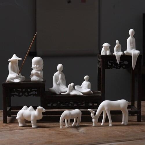 Ceramic Zen Buddha Tea Pet Home Decoration White Porcelain Animals Fishing Ornament Creative Mini Figure Bonsai Accessories