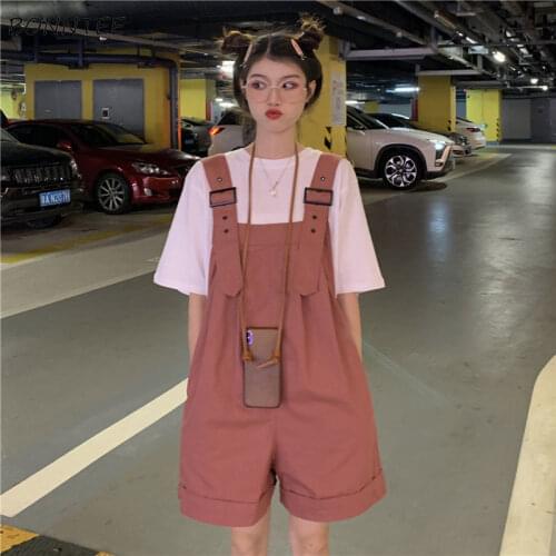 Rompers Women Solid Loose Casual Student All-match Summer Sleeveless Fashion Female Playsuits Simple Sweet Korean Version Chic