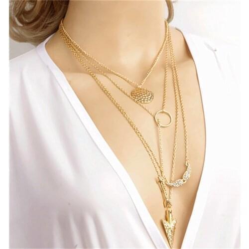 Mutilayer Shining Angel Wings Arrow Sequins Vintage-accessories Gold color za Girly Bids Necklace