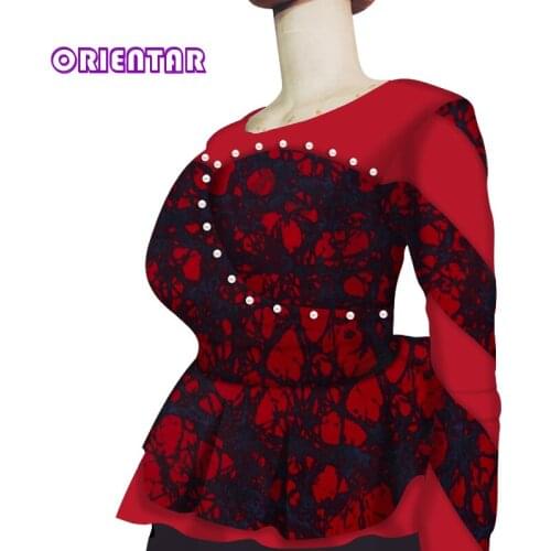 Fashion Women African Tops Blouse Elegant Long Sleeve Plus Size Blouse African Shirt with Pearls Ladies African Clothes WY6509