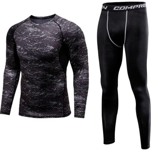 Mens sets Sportswear Tight tshirt Compressed Long Sleeve Shirts Male Training Clothing Suitable For Jogging Outdoor Sports