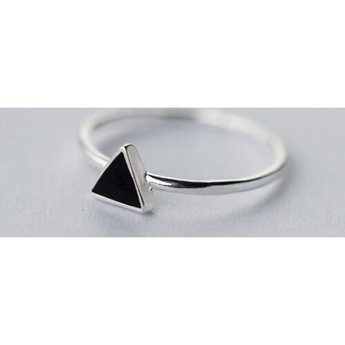 NBSAMENG Real 925 Sterling Silver Black Geometry Triangle Open Adjustable Rings For Women Gift Jewelry Prevent Allergy
