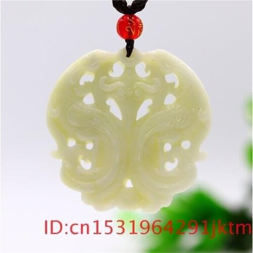 Jade Phoenix Pendant Necklace Gifts Chinese for Carved White Fashion Men Jewelry Natural Charm Double-sided Amulet Women