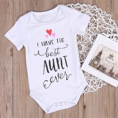 Newborn Toddler Baby Boy Clothes Short Sleeve Bodysuits Best Aunt Heart Letter Bodysuit Summer Baby Girls Clothing
