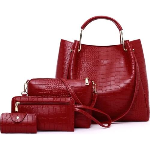 Autumn and winter mothers bag fashionable crossbite womens bag four piece set single shoulder bag portable alligator bag