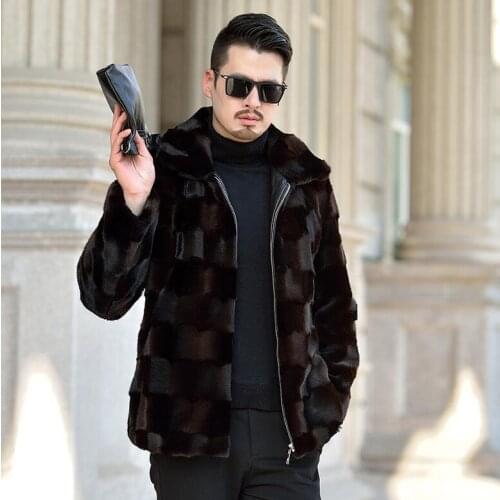 Lapel Autumn faux mink leather jacket mens winter thicken warm fur leather coat men slim jackets jaqueta de couro black 964