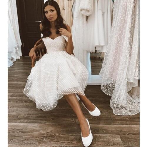 Stunning Wedding Dress Short Sweetheart Tulle For Women Bridal Gowns Ankle Length Robe De Mariee A-Line Custom Made Point Net
