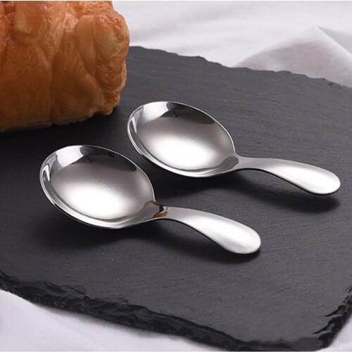 Silver Seasoning Spoon Tea Dessert Small Spoon Stainless Steel Mini Spoon Short Handle Children Spoon Kitchen Utensils