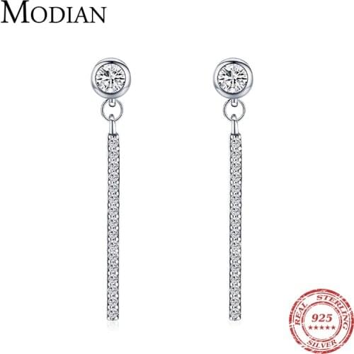 Modian 2021 Sparkling Dangle Ear Real 925 sterling Silver Classic Swing Clear CZ Drop Earrings For Women Wedding Jewelry Arete