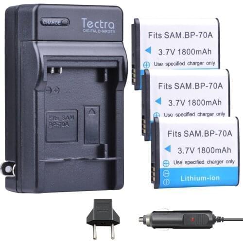 Tectra 3Pcs 1800mAh BP-70A Battery + Digital Charger for Samsung ST60 ST61 ST70 ST71 ES65 ES67 ES70 ES71 ES73 ES74 SL50 SL600