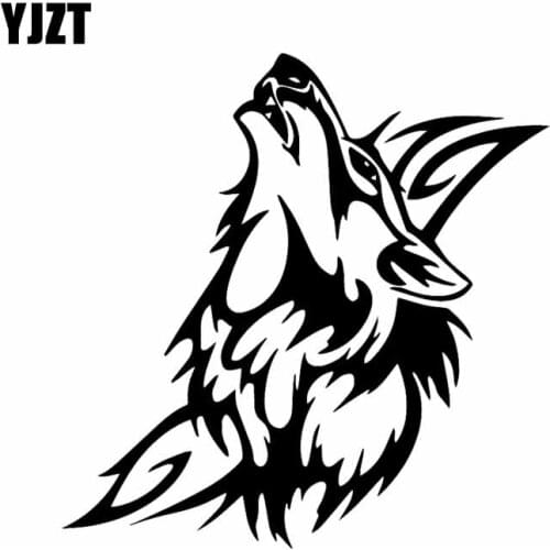 YJZT 15.5X15.7CM Vinyl Decal Car Sticker Howling Wolf Tribal Car Bumper Window Tattoo Black/Silver C24-1650