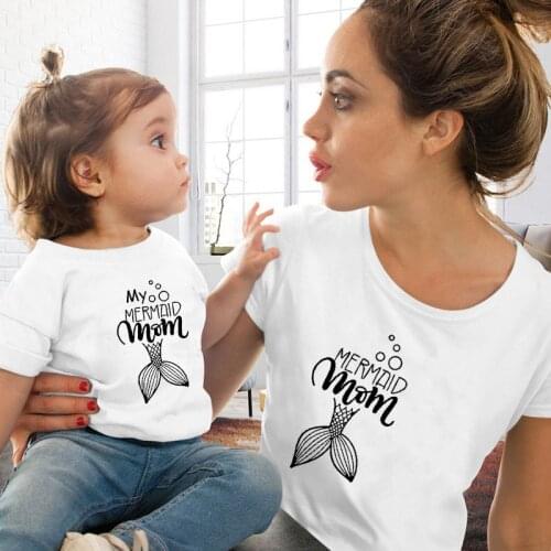 2019 Mermaid Mom Matching Family T-shirt Short Sleeve Loose T-shirt Casual Summer Monther and Daughter Mathing T Shirt Rompers