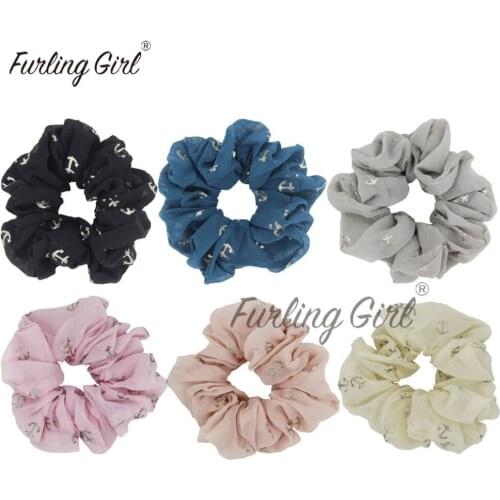 Furling Girl 1PC Gold Foils Anchor Design Chiffon Elastic Hair Bands Hair Ponytail Holder for Women Girl Hair Accessories