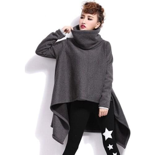 2020 New Autumn Winter Turtleneck Long Sleeve Loose Fit Irregular Thick Sweatshirt Women Fashion Pullovers Hip Hop Streetwear