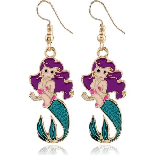 Korean Earrings Smile Mermaid Princess statement Earrings Alloy Cartoon Dangle Drop Jewelry for Women Girls Teens Charm Gift