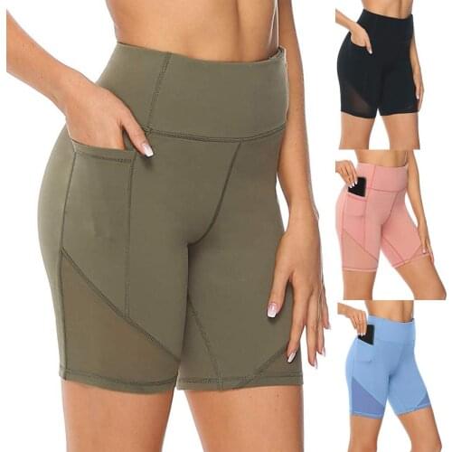 Womens High Waist Fitness Sports Biker Shorts Yo-ga Short Abdomen Control Training Running Yo-ga Shorts With Pocket