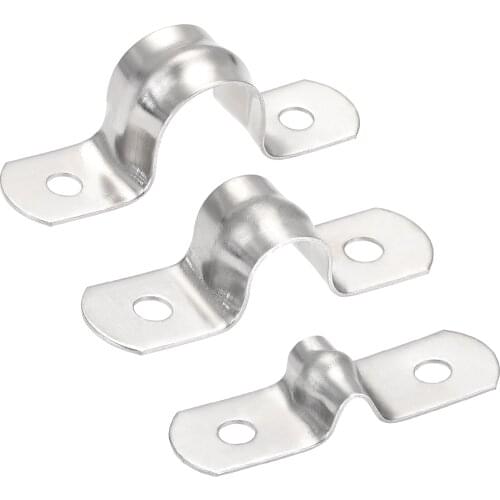 Uxcell 12mm(0.5") Rigid Pipe Strap, 2 Holes Tube Straps 201 Stainless Steel Clamp 16pcs