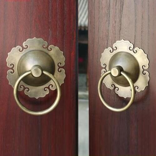 1pcs 6cm/8cm Chinese Style Pure Copper Door Handle Vintage Wooden Door Pattern Pull Ring