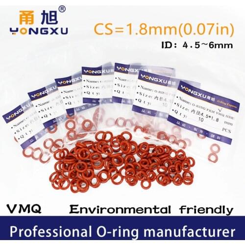 10PCS/Lot Red Silicone Ring VMQ O-ring CS1.8mm ID4.5/4.87/5/5.15/5.3/5.6/6*1.8mm O Rings Seal Rubber Gasket Washer