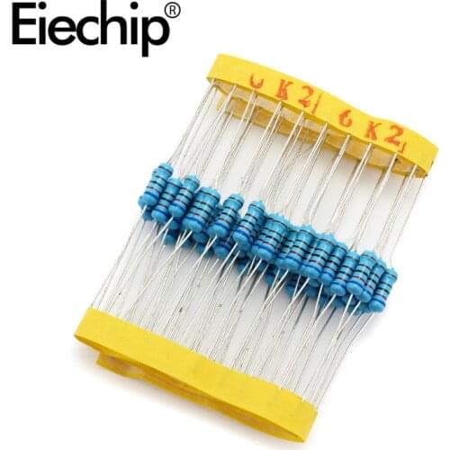 100pcs/lot 0.5W 1 ohm 1% Metal film resistor 1/2W resistance 6.2K Electronic resistors