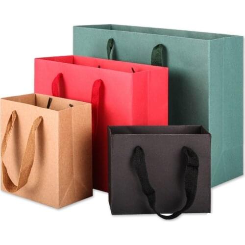 100pcs/lot Colorful High Quality Simple Paper Gift Bag Kraft Paper Candy Box With Handle Wedding Birthday Party Gift Package