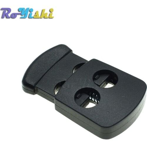 20pcs/pack 2 Holes Cord Lock Toggle Stopper Plastic Toggle Clip Black 30mm*18mm*5.5mm