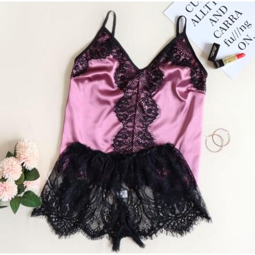 2020 Lace Trim Satin Cami Top Sexy Lingerie Pyjamas Set Women V Neck Sleeveless Strap Pajama Sets Summer Women Bow Sleepwear Set