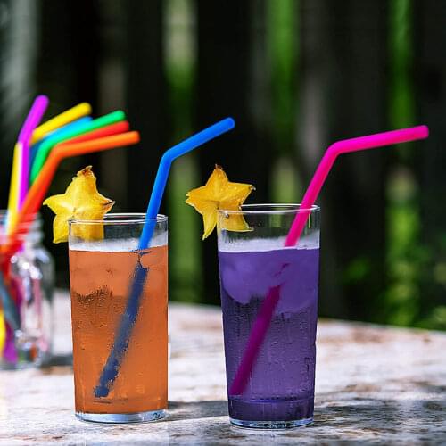 6Pcs Silicone Straws Eco Reusable Drinking Straws BPA Free Silicone Smoothie Straw Long Bent Straghit Drink Straw Set With Brush