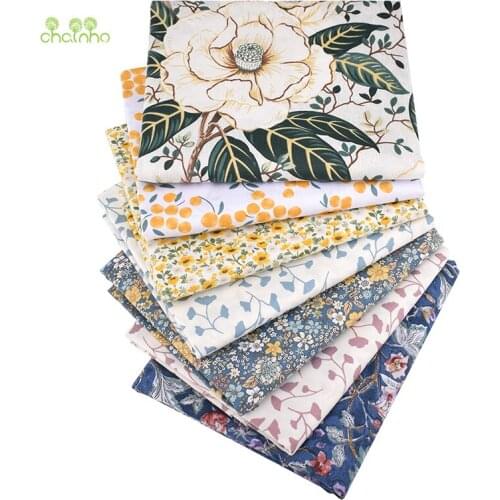 Chainho,7pcs,Camellia Flower,Printed Twill Cotton Fabric,Patchwork Clothes For DIY Sewing Quilting Baby&Childs Material,40x50cm