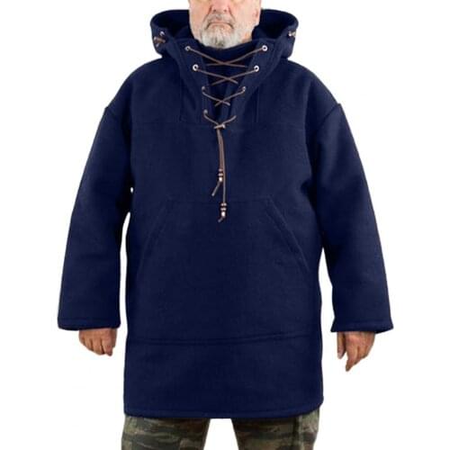 70% Dropshipping!!Solid Color Front Pockets Pullover Hoodie Woolen Lace Up Hooded Men Sweatshirt Cosplay Costume