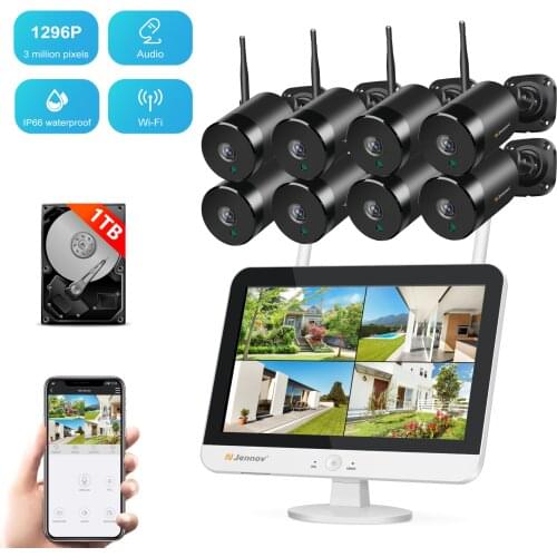 Jennov Wireless Surveillance System Kit 5MP HD WIFI Home Security 12 Inch LCD Monitor Outdoor Video Camera Set