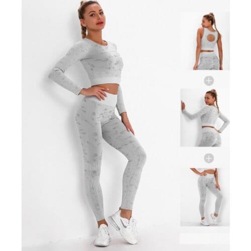 Seamless Sport Suit Women 2 Two Piece Outfut Crop Top Leggings Workout Outfit Fitness Active Gym Sports Wear Yoga Sets 2080