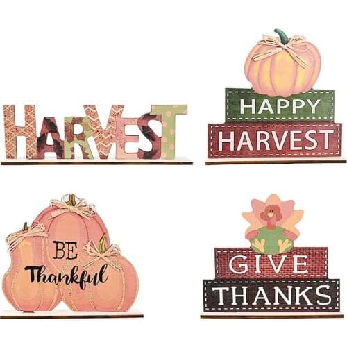 Wooden Letter Decor Harvest Glittery Pumpkins Sign Desktop Craft 4 Piece Party Table Decors Set Thanksgiving Day Decorations