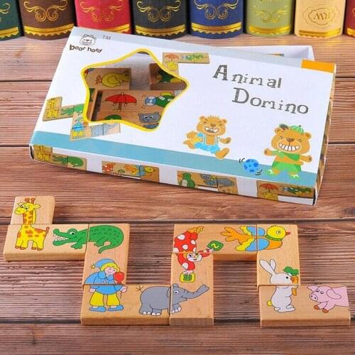 Wooden Animal Domino Puzzle Children Jigsaw Game Kids Educational Toy Intelligence Developmental Toys Gift For Kids