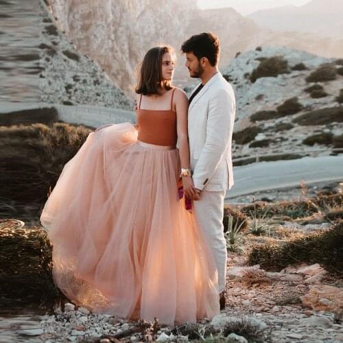 High End Peach Long Soft Tulle Skirts Zipper A-line Floor Length Custom Made Bridal Tutu Skirt Tulle Skirt Women