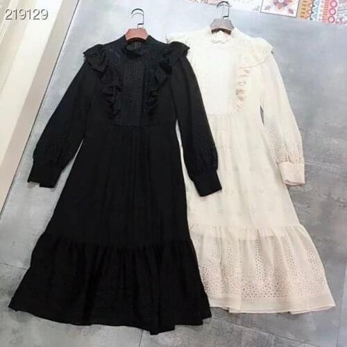 Elegant Flower Embroidery Party Midi Dress Womens Fashion Runway Summer Ruffles Hollow Out Dresses Vestdios