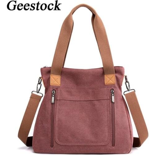 Geestock Canvas Handbags High Quality Women Shoulder Bag Large Capacity Tote for Ladies Cell Phone Purse Messenger Bags