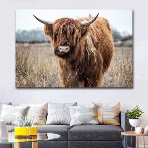 GOODECOR Wall Art Freedom Highland Cow Print and Poster Cattle Canvas Art Paintings for Living Room Wild Animals Wall Decoration