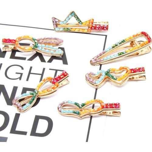 Hot new style all-match color bead ladies metal hairpin cute girl heart clip side clip