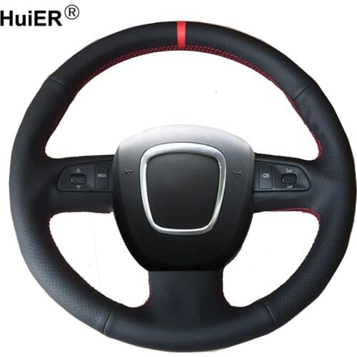 HuiER Hand Sew Car Steering Wheel Cover Red Marker For Audi A3 (8P) 2008-2013 A4 (B8) 2008-2010 A5 2008-2010 A6 (C6) 2007-2011