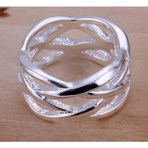 Classic European and American Creative Fishnet Plating Silver Color Popular Ladies Ring for Women Party Jewelry Accessories