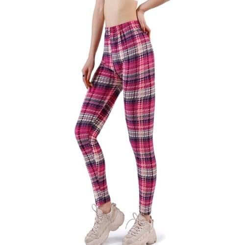 LJCUIYAO High Waist Legging Push Up Workout Women Fitness Ladies Sexy Gym Sports Female Plaid Pattern Polyester Patchwork Bottom