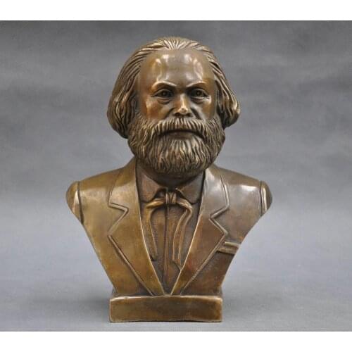 Copper Brass craft 7" German Great Communist Carl Marx Bust BRASS Statue