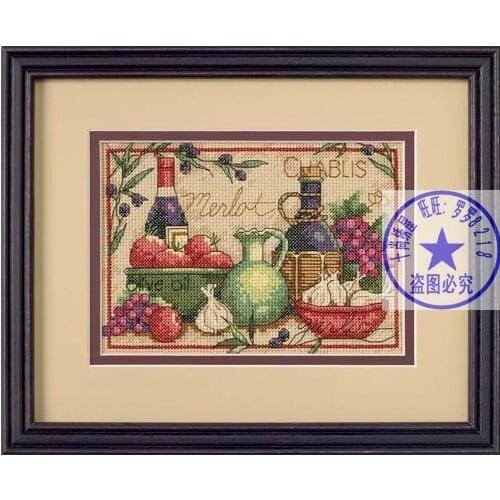 MM Top Quality beautiful lovely counted cross stitch kit merlot chablis garlic olive oil grape wine dimensions 65061